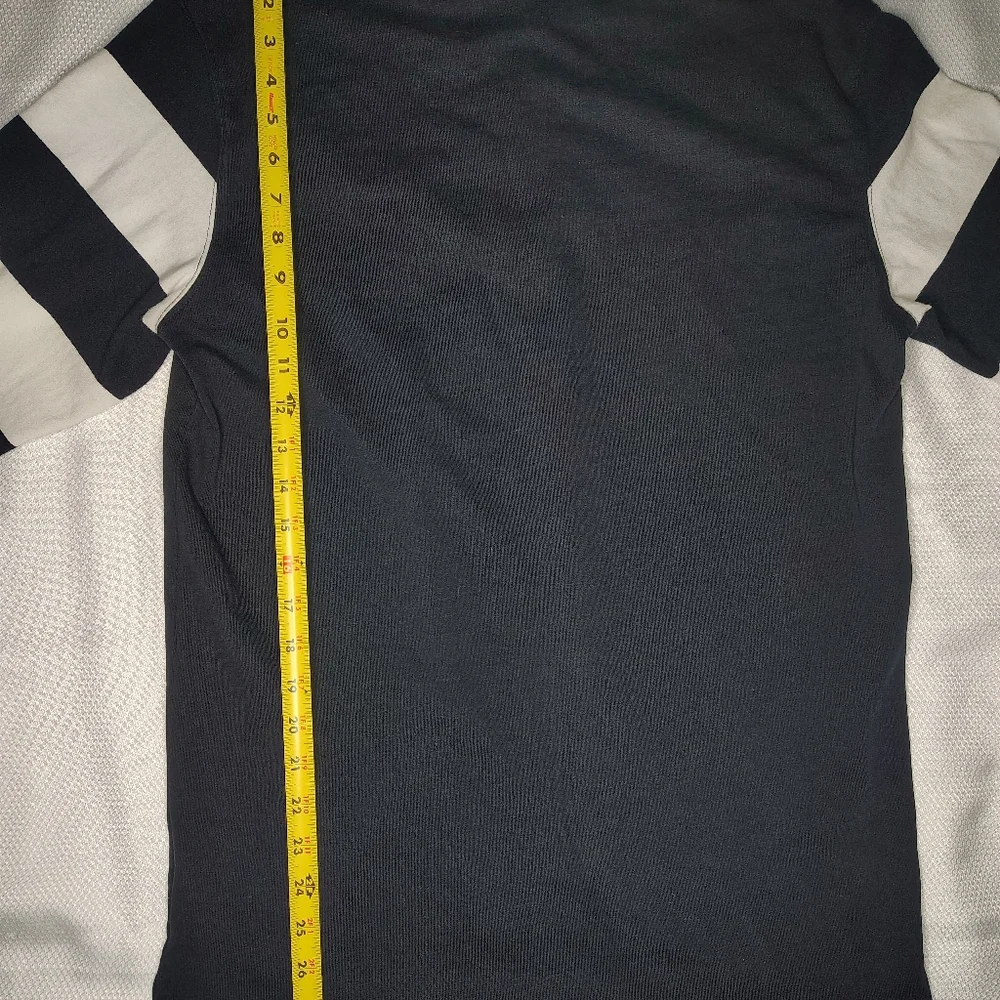 Navy and White Striped Long Sleeve ZARA Polo Shirt - Picture 6 of 9